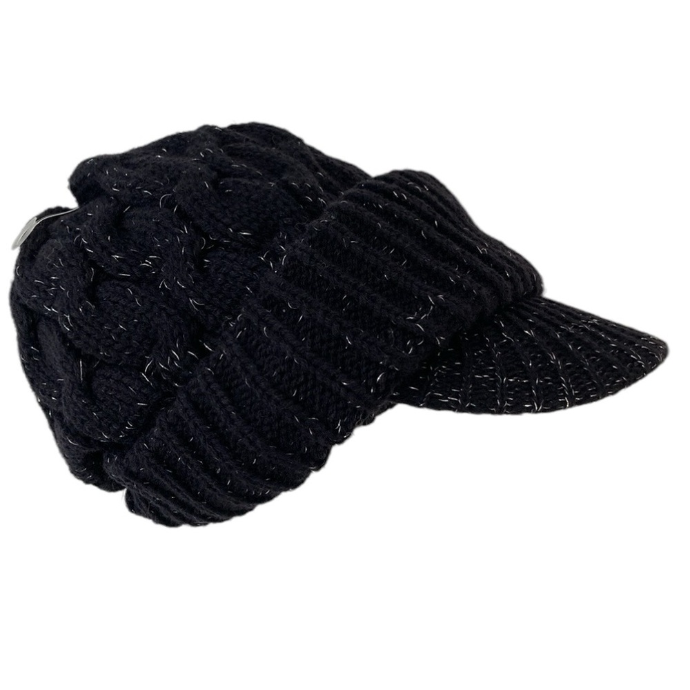 NEW Relativity Black Brimmed Cable Knit Beanie Hat